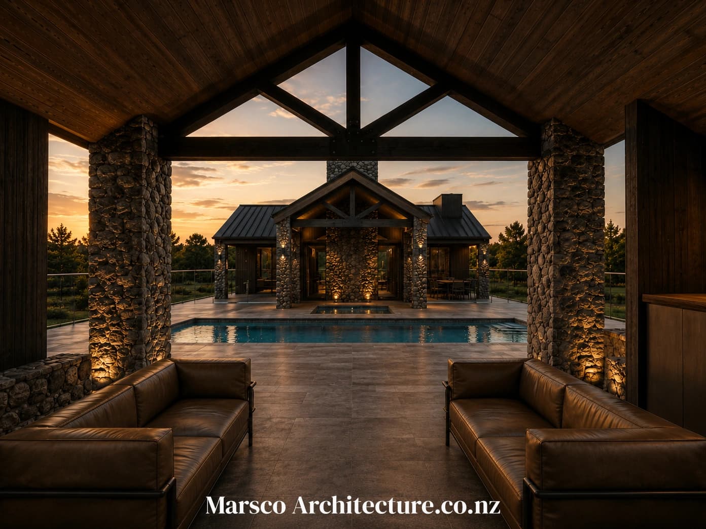 Contemporary lodge luxury family home New Zealand, Marsco Architecture