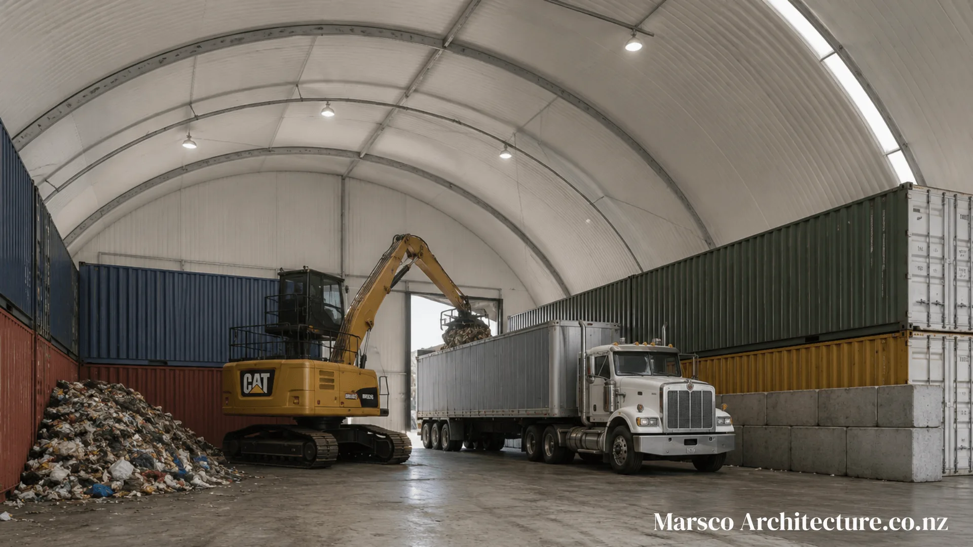 Industrial waste transfer building interior loading South Island, Marsco Architecture